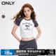 【美式辣妹T】ONLY2024夏季新款时尚印花撞色插肩袖显瘦短款T恤女