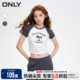 【美式辣妹T】ONLY2024夏季新款时尚印花撞色插肩袖显瘦短款T恤女