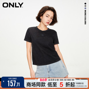 ONLY夏季辣妹美式休闲复古磨白圆领刺绣短款正肩T恤女|123201183