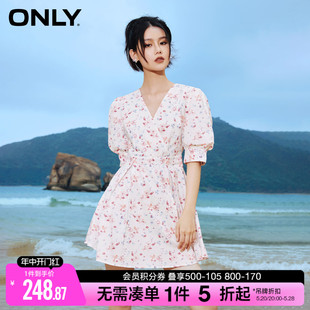 ONLY夏季度假风收腰V领显瘦多巴胺碎花短款连衣裙女|123207042