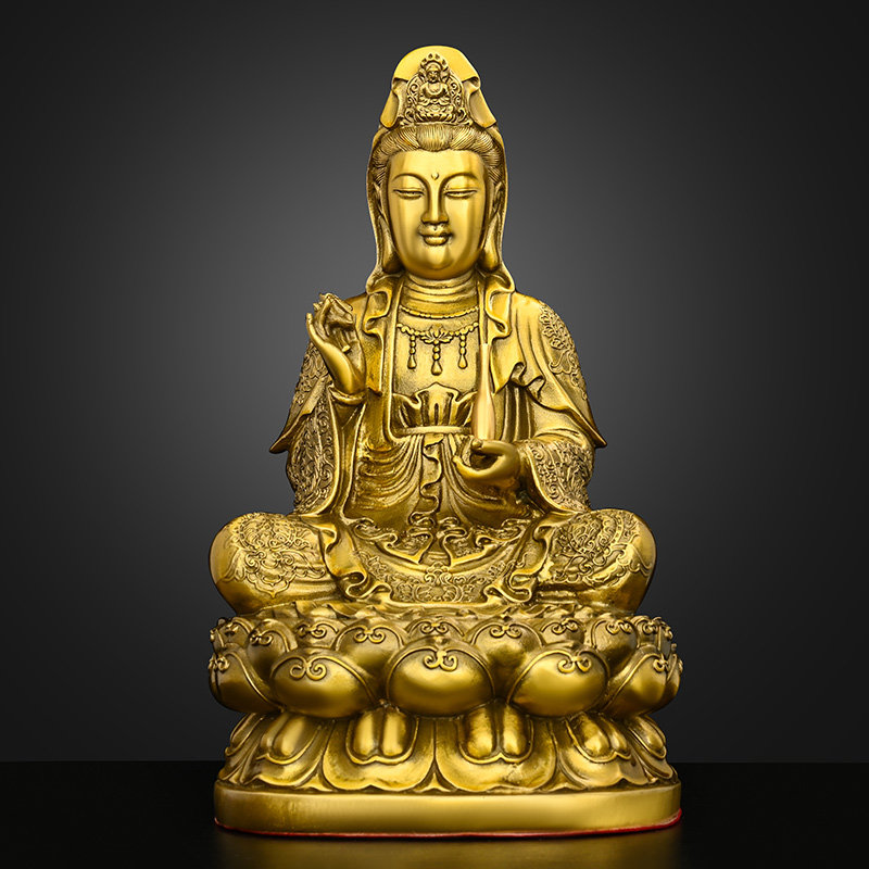 纯铜观音菩萨摆件坐莲花净瓶观世音菩萨家居供养神像大号柳枝观音