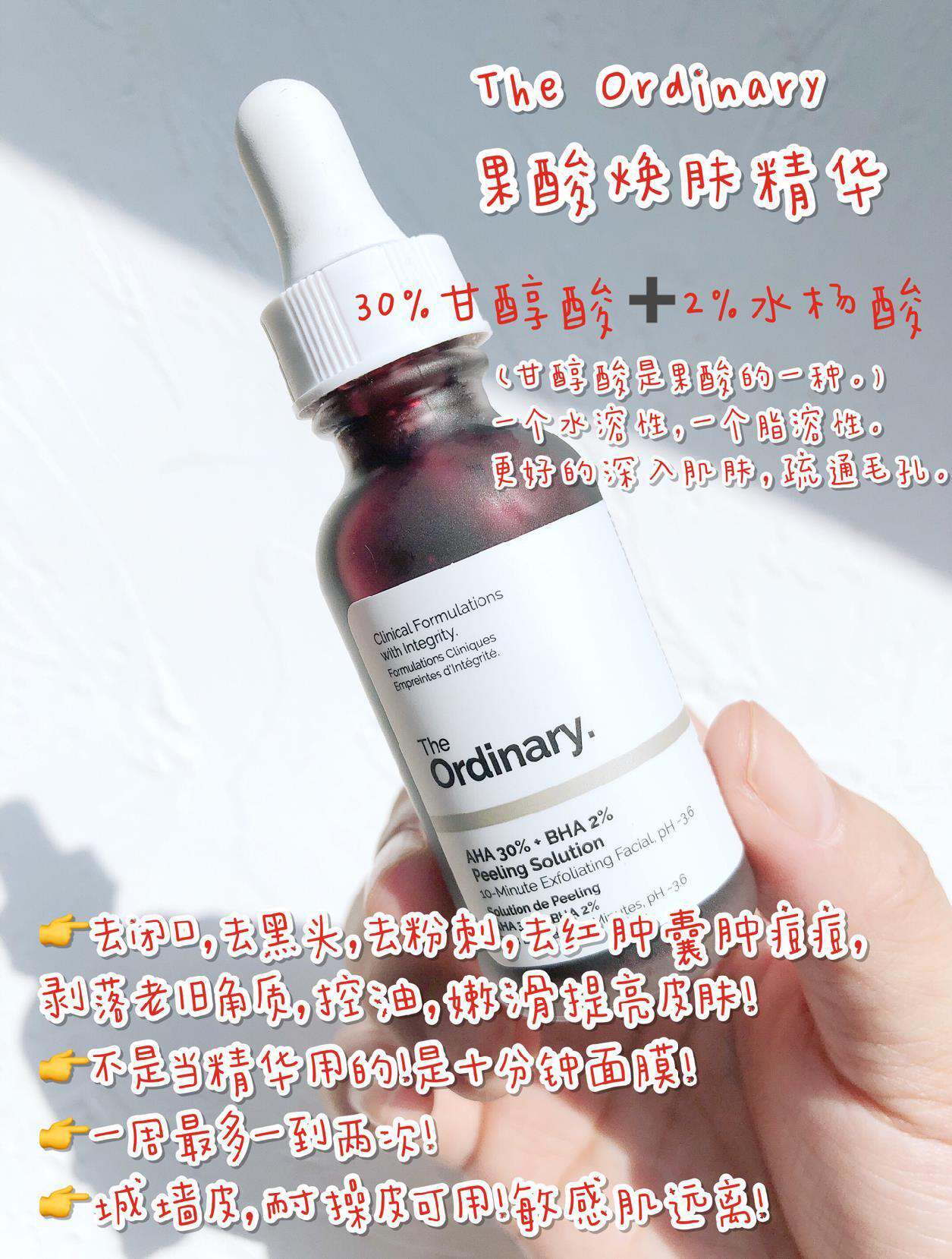 正品特价The Ordinary 30%果酸+2%水杨酸精华液面膜去角质黑头