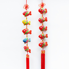 春节喜庆高档绒布特色五个小鱼串壁挂饰 年年有余喜庆装饰用品