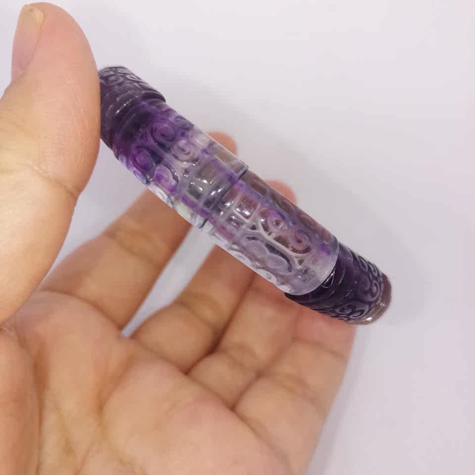 天然彩萤石雕刻手排手镯单圈女款手牌手串少女时尚