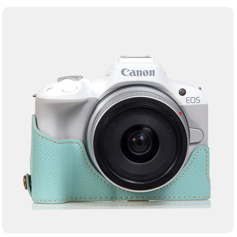 适用佳能R50保护套微单数码相机包半套真皮底座壳配件r50相机包
