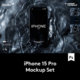 5款暗黑风APP界面设计iPhone 15 Pro演示效果图PSD样机模板素材