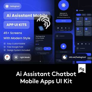 45+屏暗黑风AI人工智能聊天机器人APP应用程序界面设计Figma模板