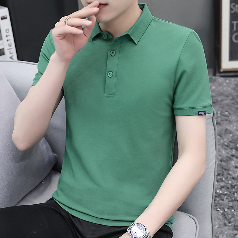 短袖t恤男士夏季翻领polo衫纯色绿色上衣服2022新款针织半袖衣服