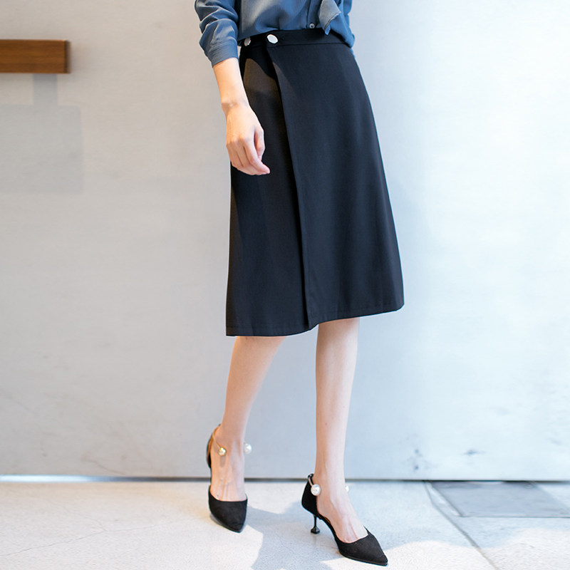 黑色西装半身裙女面试裙过膝裙子正装a字裙通勤半裙中长款职业裙