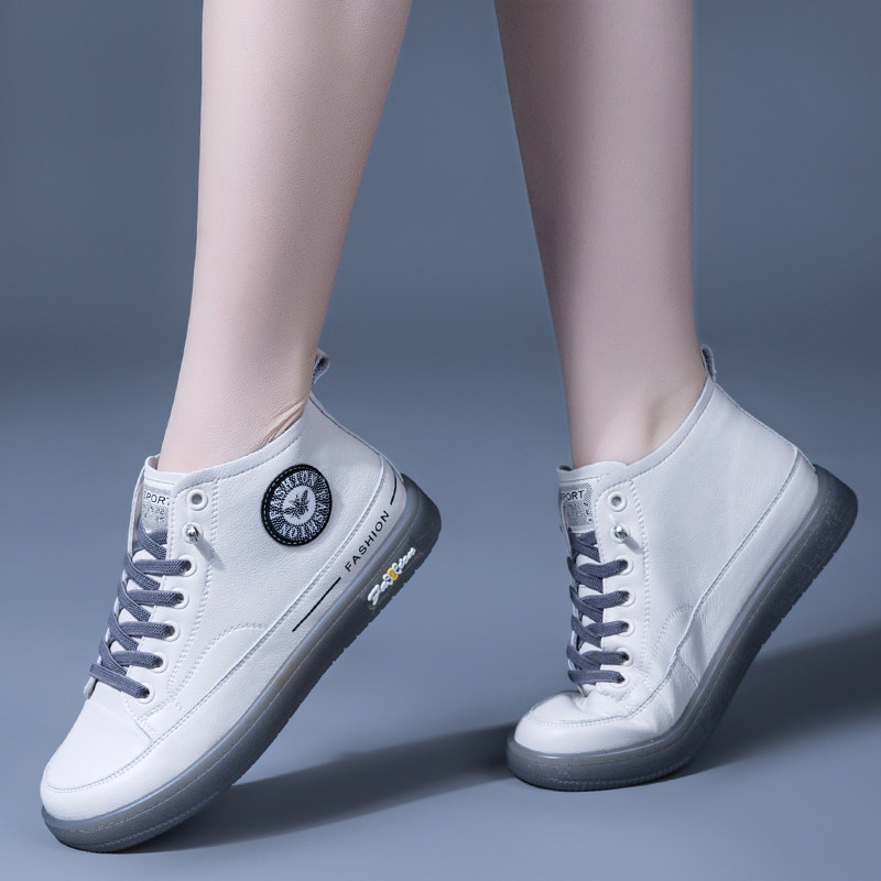 女式休闲鞋2022新款爆款高帮鞋真皮牛筋底软底超软小白鞋软皮单鞋