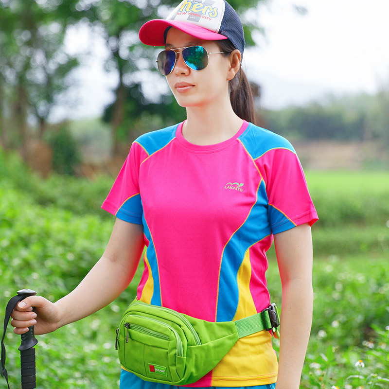 户外圆领速干衣拼色女短袖t恤夏季大码跑步运动上衣防晒透气半袖