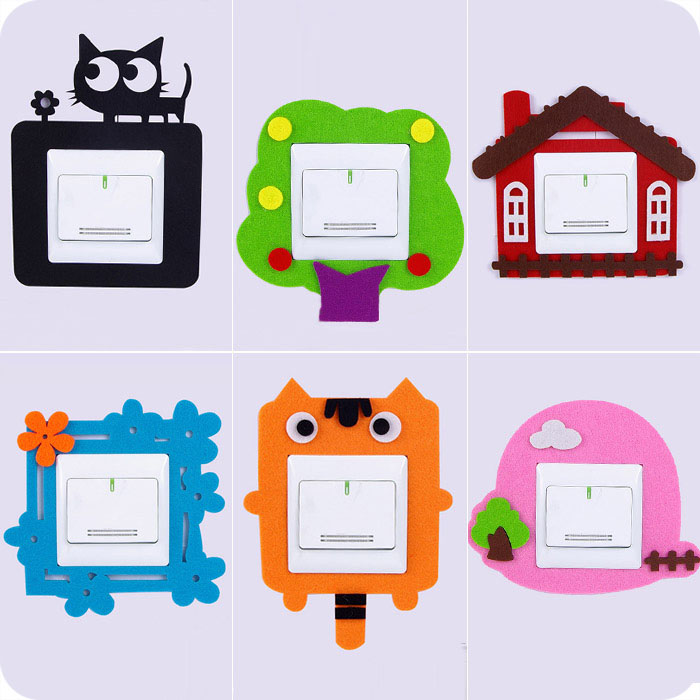 可爱卡通毛毡镂空开关贴 创意插座墙贴 不伤墙免粘开关套