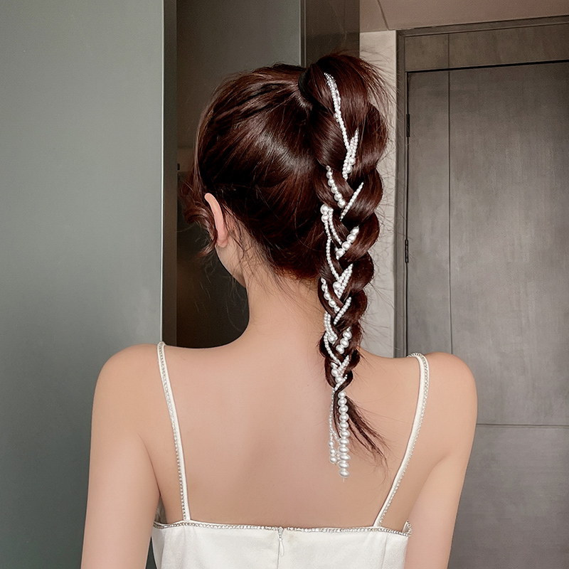 珍珠头饰编发链条发绳超仙双麻花辫发饰杨超越同款发带女绑发夏季