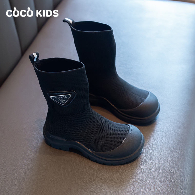 女童靴子2022秋季新款儿童弹力袜靴黑色短靴春秋中大童走秀单靴潮