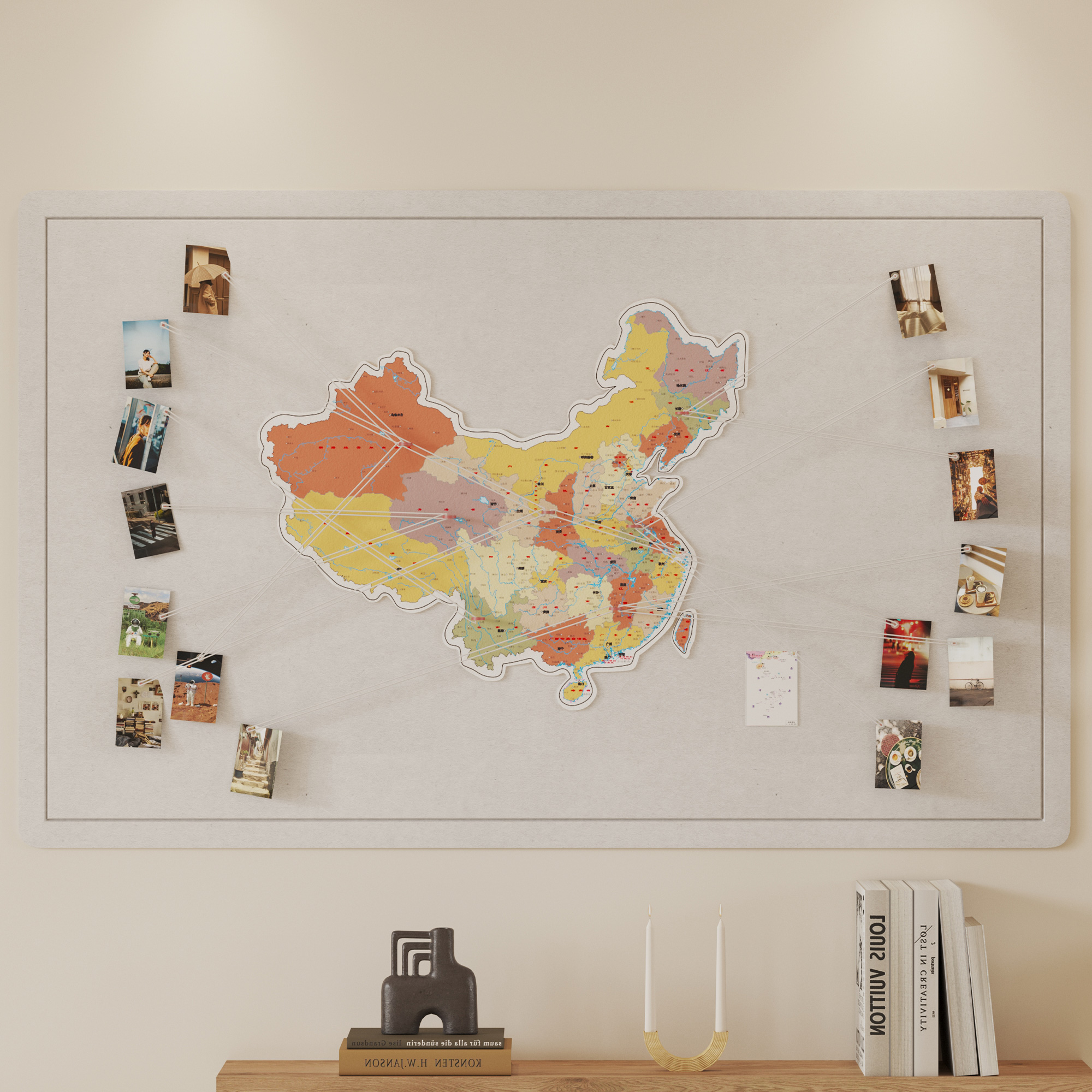 中国旅行照片墙毛毡墙贴旅游足迹打卡地图挂图画客厅办公室装饰画