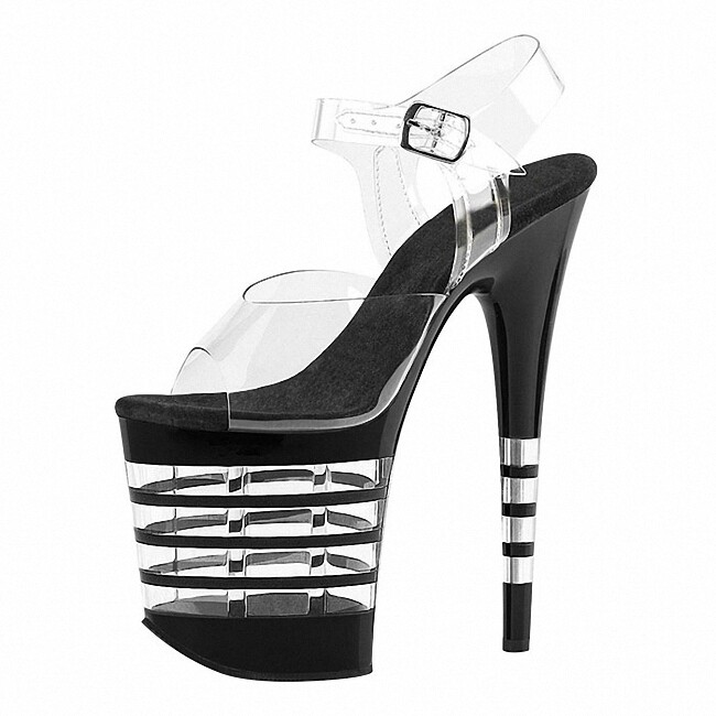 性感条纹水晶底20cm超高跟鞋 细跟防水台宴会礼服鞋 恨天高夜店鞋