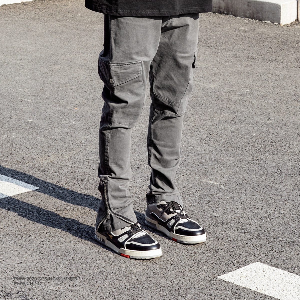 pmw 高街机能风春秋百搭喇叭潮牌纯棉男士国潮休闲哈伦工装长裤子