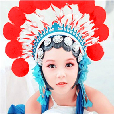 中国风摄影儿童戏曲花旦古装凤冠霞帔头饰红球头冠绣球花冠小释灵