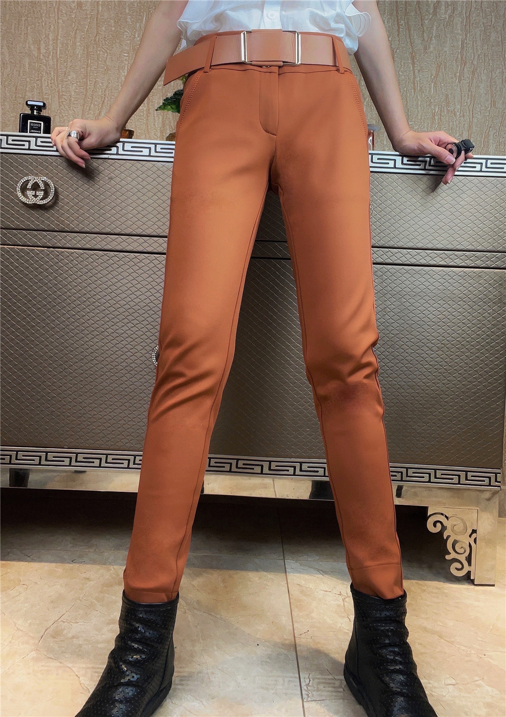 2021秋装新款修身弹力时装裤气质显瘦职业九分裤西装裤女小众设计