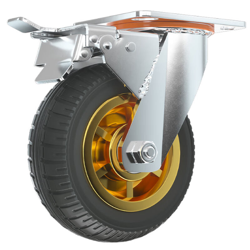 中部工品重型高弹力轻音脚轮橡胶轮手推车平板车轮重型6寸定向单