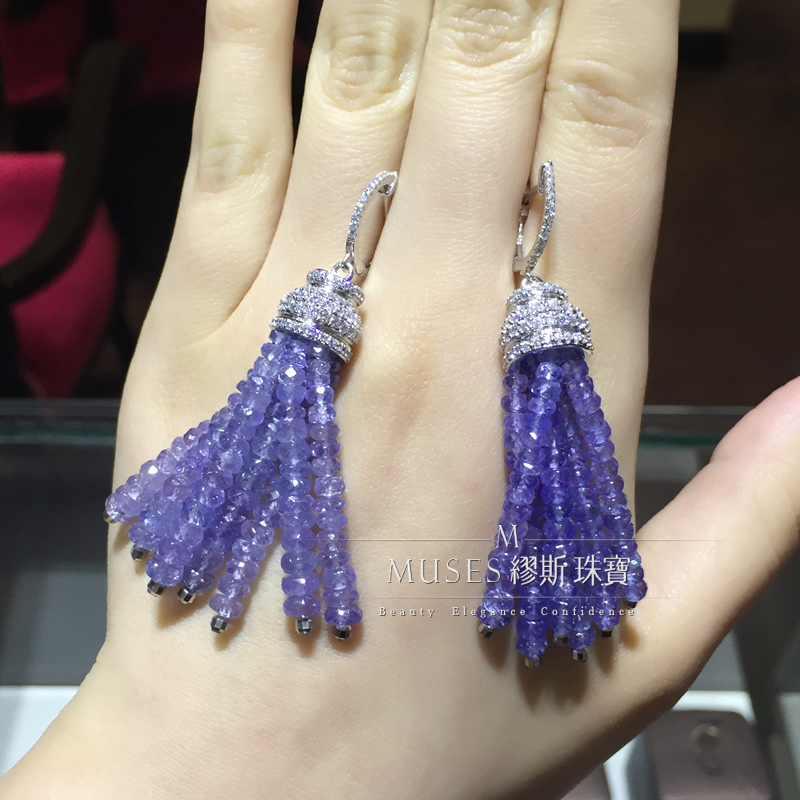 Muse fashion Jewellery Tanzanite tassels Earrings luxury Luxury models Earrings S925 Silver Diamond Earrings femalein the Jewelry/Diamond/Jade/Gold , Colored stones/Precious stones , Earring category - from Buy2taobao.com to provide professional Taobao agent buy service
