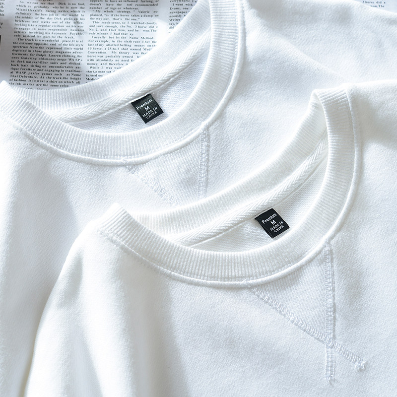 奶油纯白色340g重磅毛圈布套头卫衣宽松百搭简约休闲基础款上衣