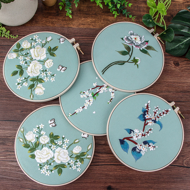 团扇刺绣diy手工自绣布艺材料包 初学成人者做古风绣品苏绣丝带绣