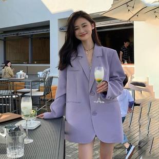 2024年新款小香风紫色西装外套女装早秋款设计感小众休闲韩版西服