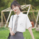短袖夏季宽松白色衬衫女休闲设计感小众领带学生韩式外搭印花上衣