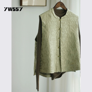 YT234434新中式中国风女装高级感小洋装绿色马甲衬衫两件套装秋季