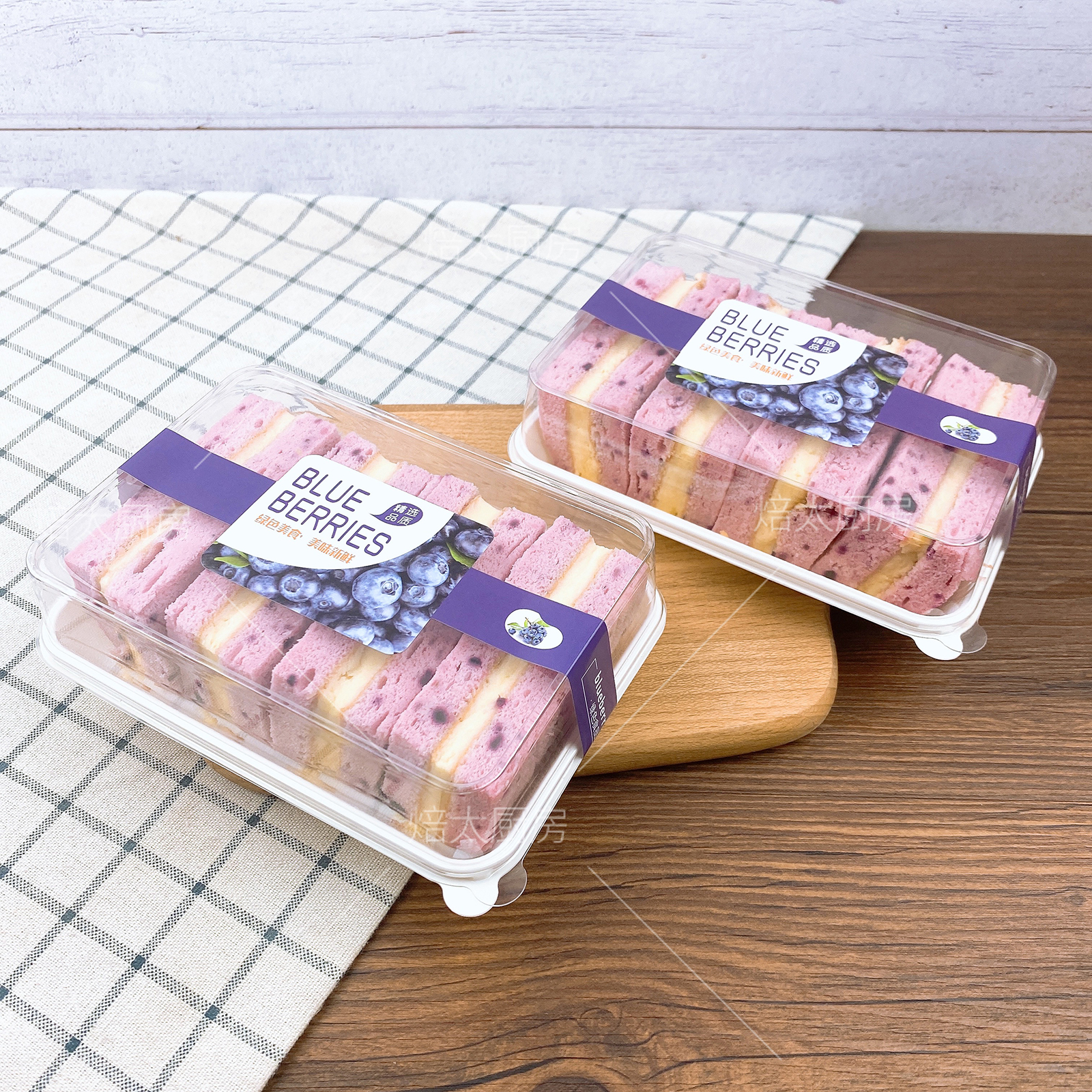 烘焙蓝莓乳酪切块蛋糕盒日式蛋糕切块包装盒芋泥虎皮蛋糕卷西点盒