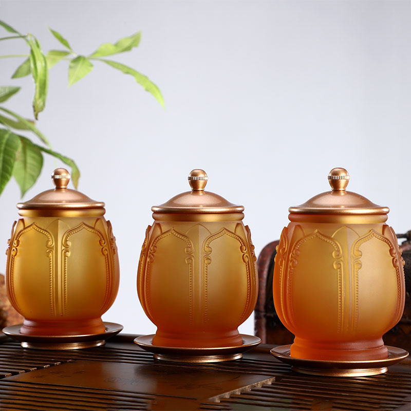 秦歌 琉璃供佛水杯莲花圣水杯供水杯供佛杯佛教用品佛堂供具摆件