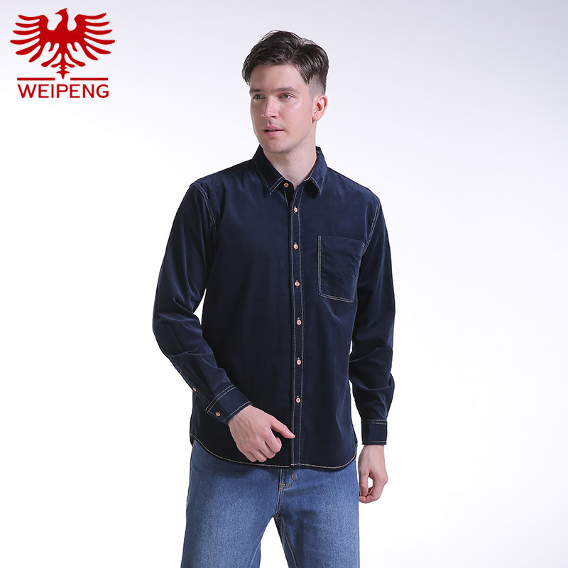 威鹏男长袖t恤 纯棉圆领秋季运动休闲舒适弹力针织t恤男装d43050