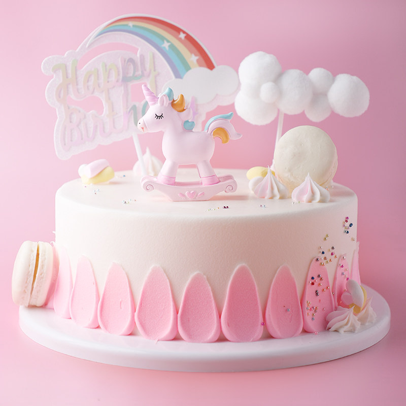 粉色小马独角兽生日蛋糕模型仿真2019新款塑胶蛋糕仿真水果