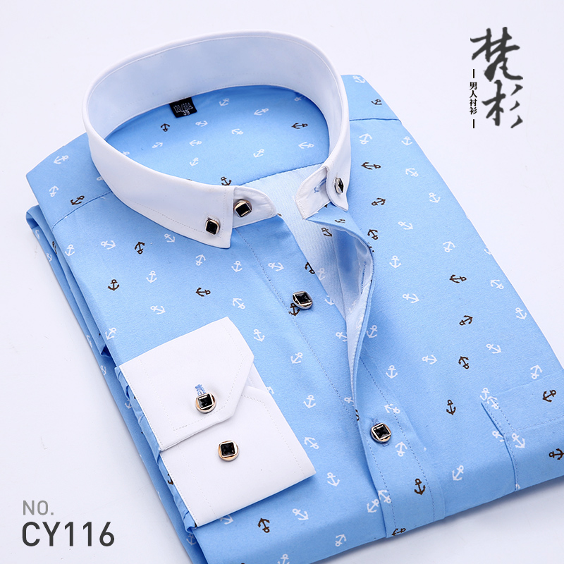 Spring Long sleeved shirt Korean Edition Self cultivation fashion leisure time printing Shirt for men DP Youth men's wearin the Men's clothing, Shirt category - from Buy2taobao.com to provide professional Taobao agent buy service