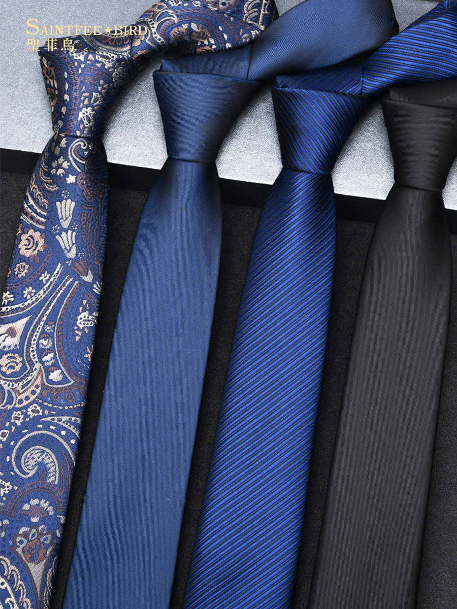 蓝色领带男潮韩版正装手打窄版6cm男士西装黑色细小领带休闲潮流