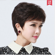 Linna real hair full wig middle-aged and elderly ladies short hair curly hair real hair headgear short curly hair mother style