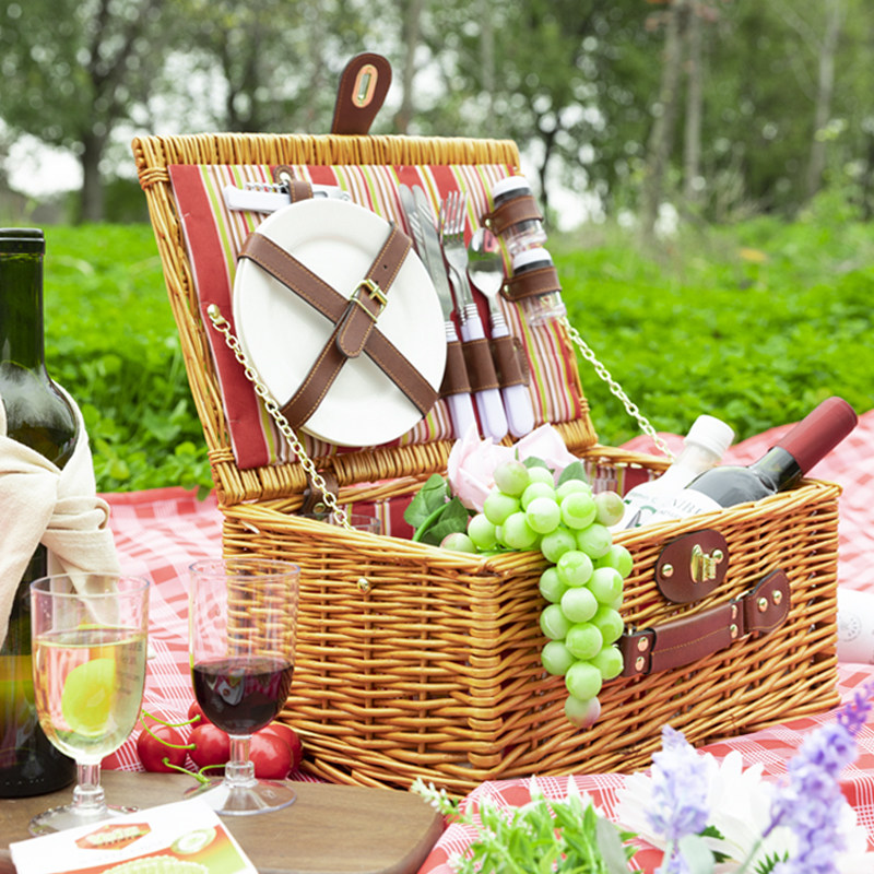 野餐篮ins藤编野营篮手提野炊篮户外保温收纳箱带盖柳编郊游拍照-mc母