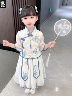 汉服旗袍女童夏季连衣裙2024新款儿童中国风古风超仙襦裙雪纺套装