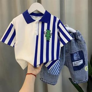 巴拉巴柆男童夏装套装2024新款儿童夏季短袖Polo衫洋气夏款宝宝衣