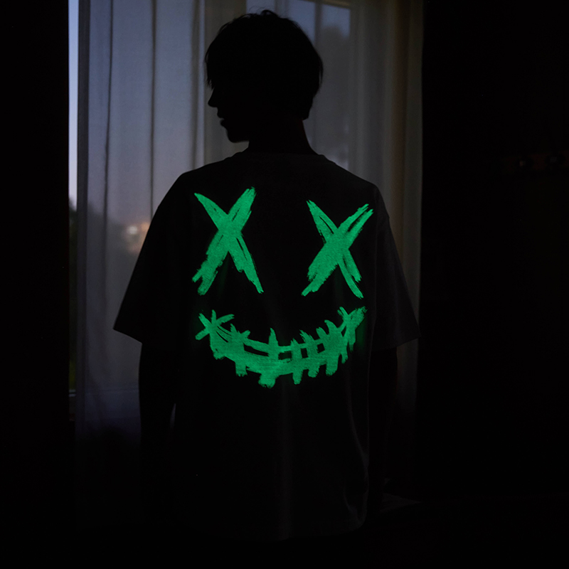 rickyisclown joke ric小丑夜光通缉撕裂笑脸短袖t恤男国潮牌情侣