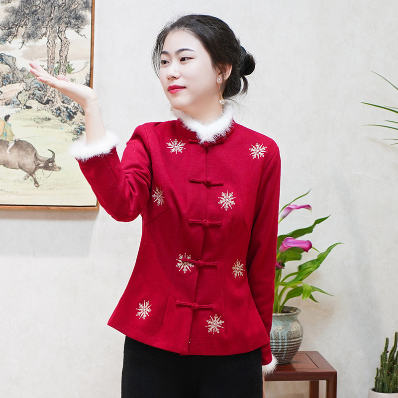筠雅中国风女装冬装唐装女冬棉袄女士休闲加厚时尚修身显瘦外套