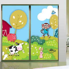 儿童房衣柜不透明卡通彩色玻璃贴纸 幼儿园橱窗窗花透光玻璃贴膜
