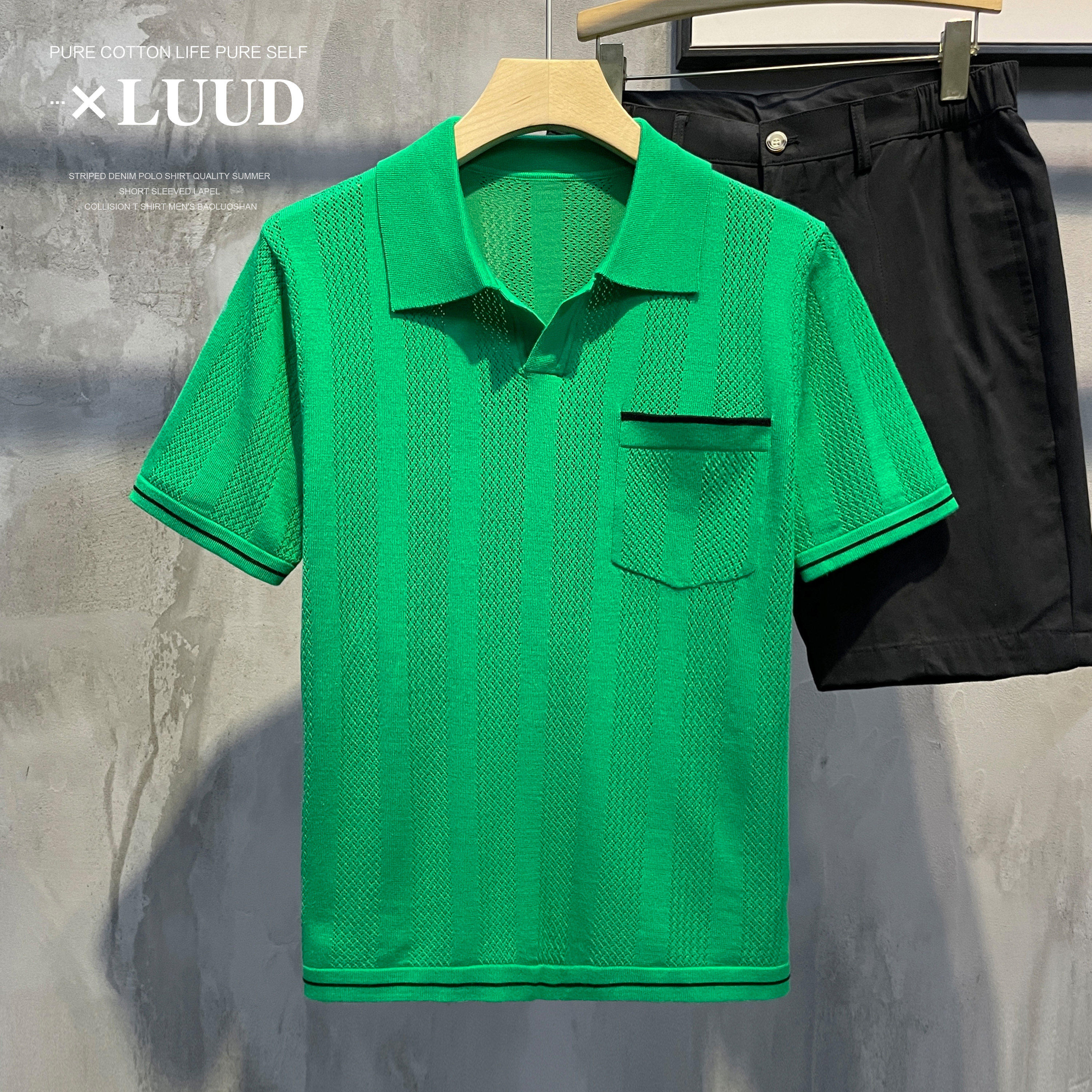 特价 英伦复古绿色polo衫透气镂空流行t恤上衣夏季男士保罗短袖衫