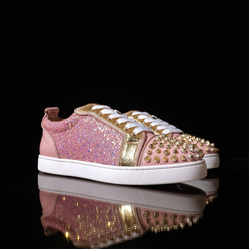 cl红底鞋低帮女鞋铆钉水钻鞋板鞋奥钻小白鞋红底鞋平底单鞋女拼色