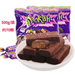 俄罗斯进口正品原装KDV紫皮糖2斤散装夹心巧克力喜糖果条零食500g