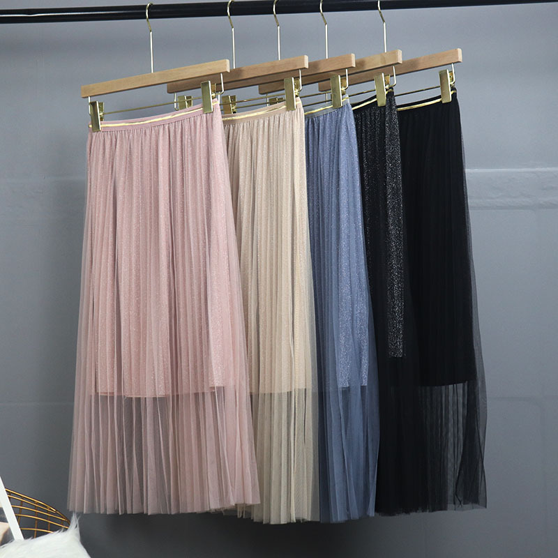 薄款高腰亮丝网纱百褶裙夏2020韩版气质大摆纱裙半身裙在类目 女装/女士精品, 半身裙中 - 来自Buy2taobao.com提供专业的淘宝代购服务