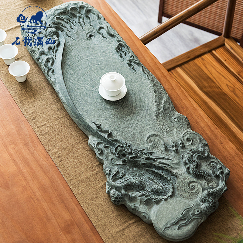 石载满山的优惠券大全—青龙中式纯手工石雕青石茶盘家用高端复古可养