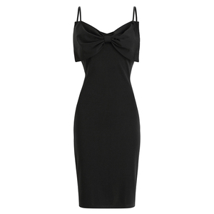 Solid color bowknot sling small black dress small dress