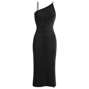 Medium length suspender irregular holiday black bottomed slim fitting dress